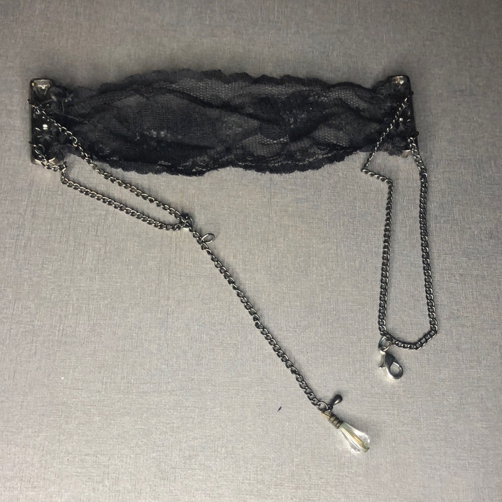 Black Lace Choker Necklace with Gunmetal Chains